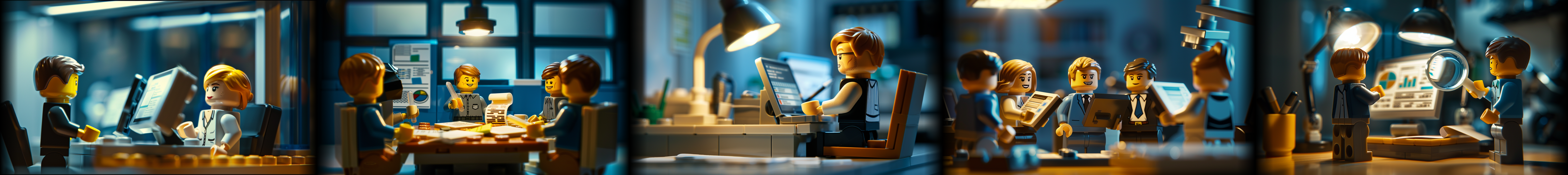 Cinq scènes de travail illustrant les cinq temps de la méthode