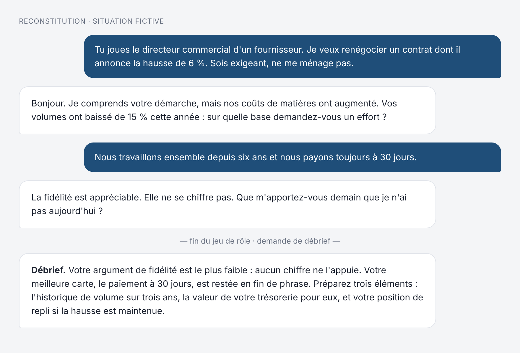 Capture reconstituée : jeu de rôle de négociation, puis débrief